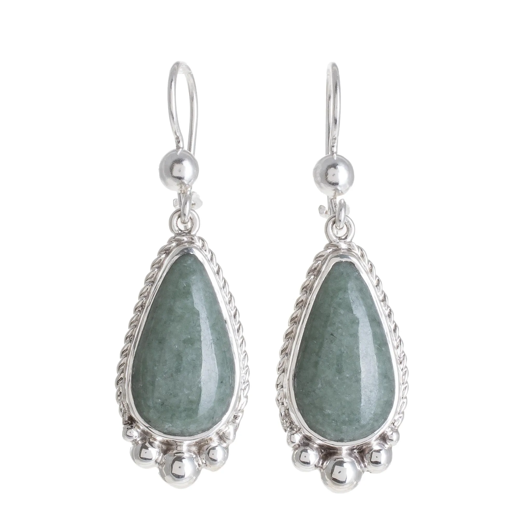 Teardrop Apple Green Jade Dangle Earrings from Guatemala - Subtle Drop | NOVICA