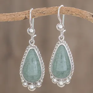 Teardrop Apple Green Jade Dangle Earrings from Guatemala - Subtle Drop | NOVICA