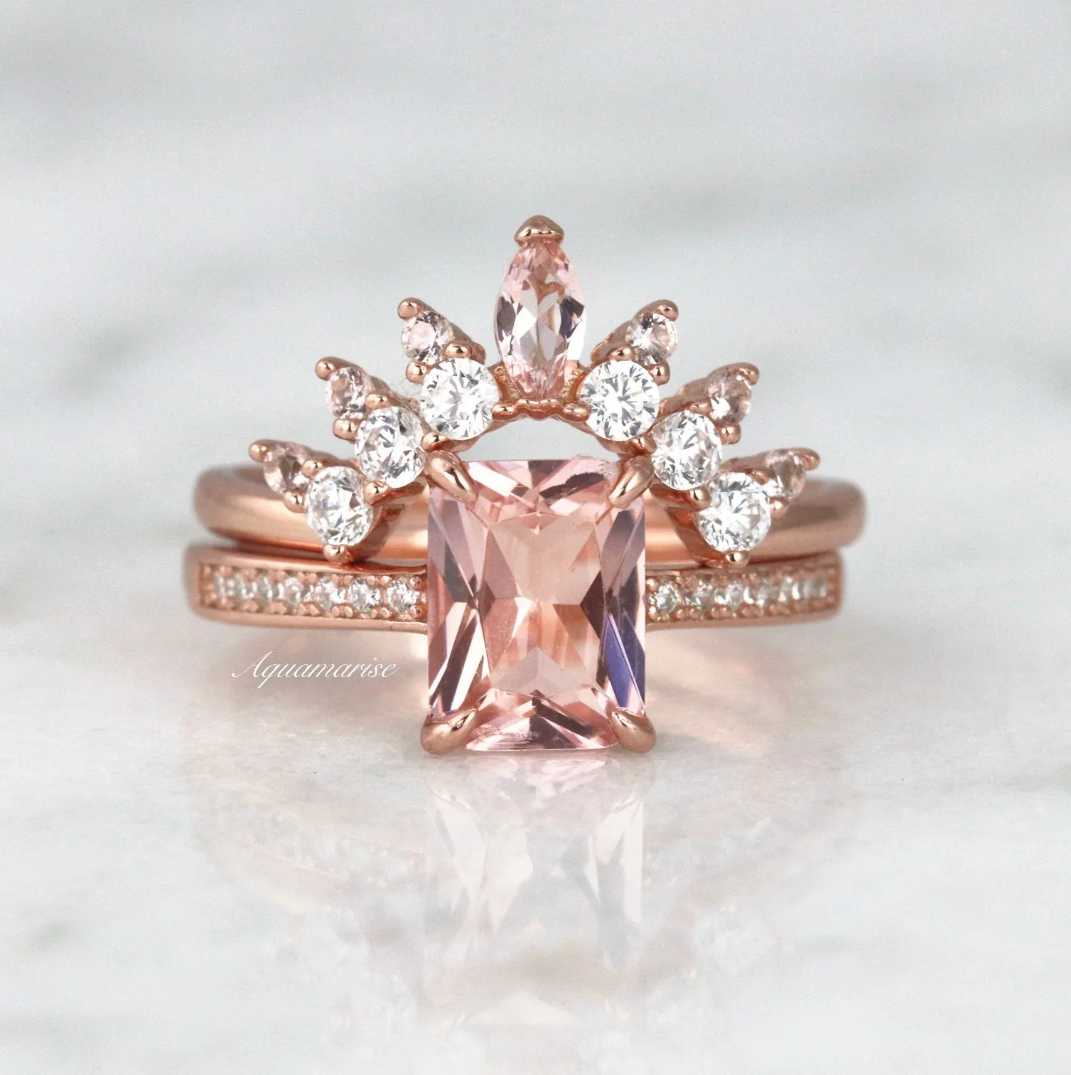 Tiara Curved Morganite Band- 14k Rose Gold Vermeil