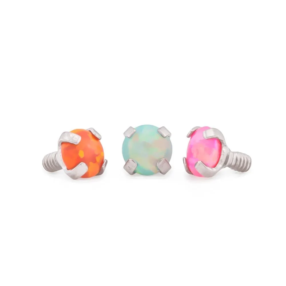 Tilum 14g-12g Internally Threaded Square Prong-Set 3mm Round Opal Top - Price Per 1