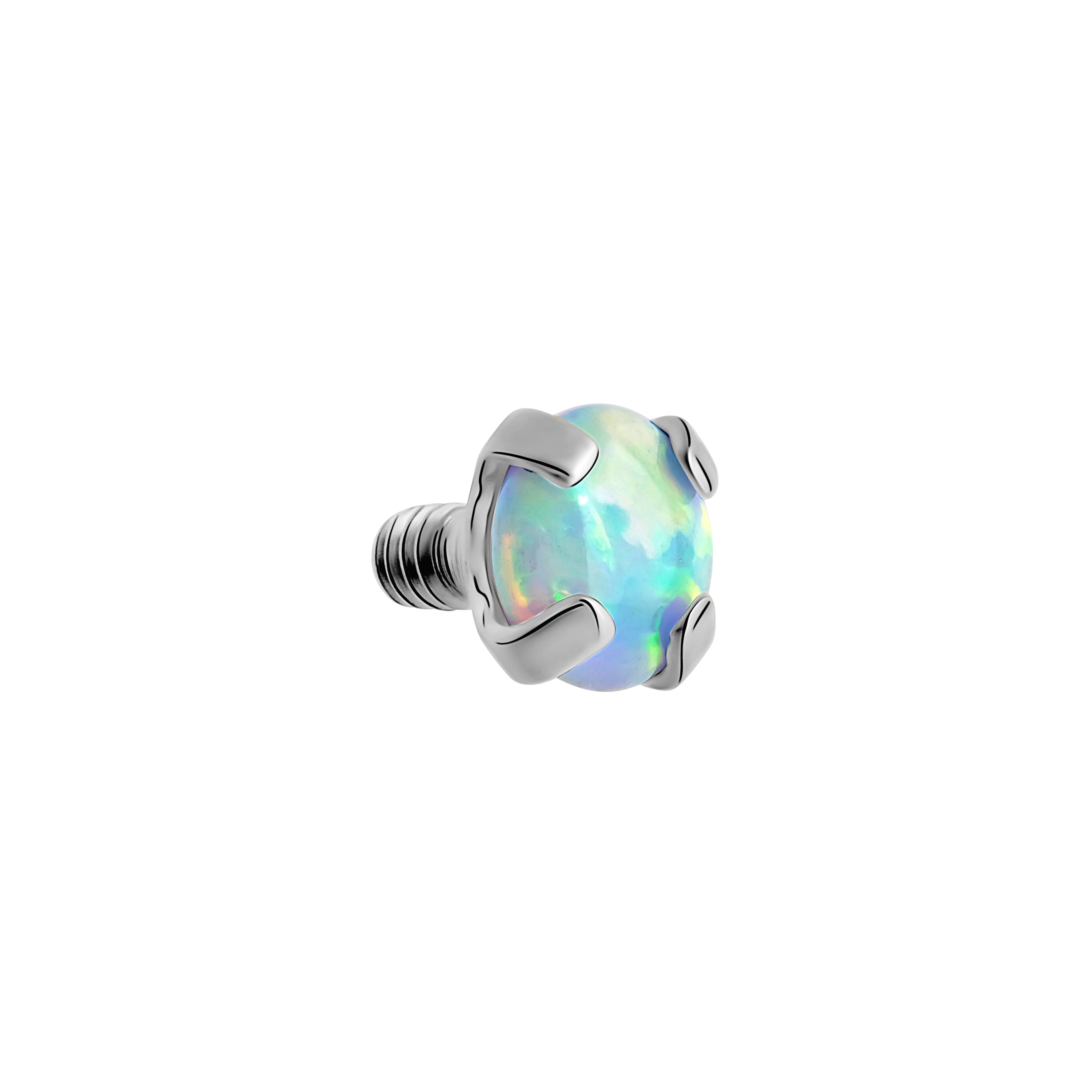 Tilum 14g-12g Internally Threaded Square Prong-Set 3mm Round Opal Top - Price Per 1