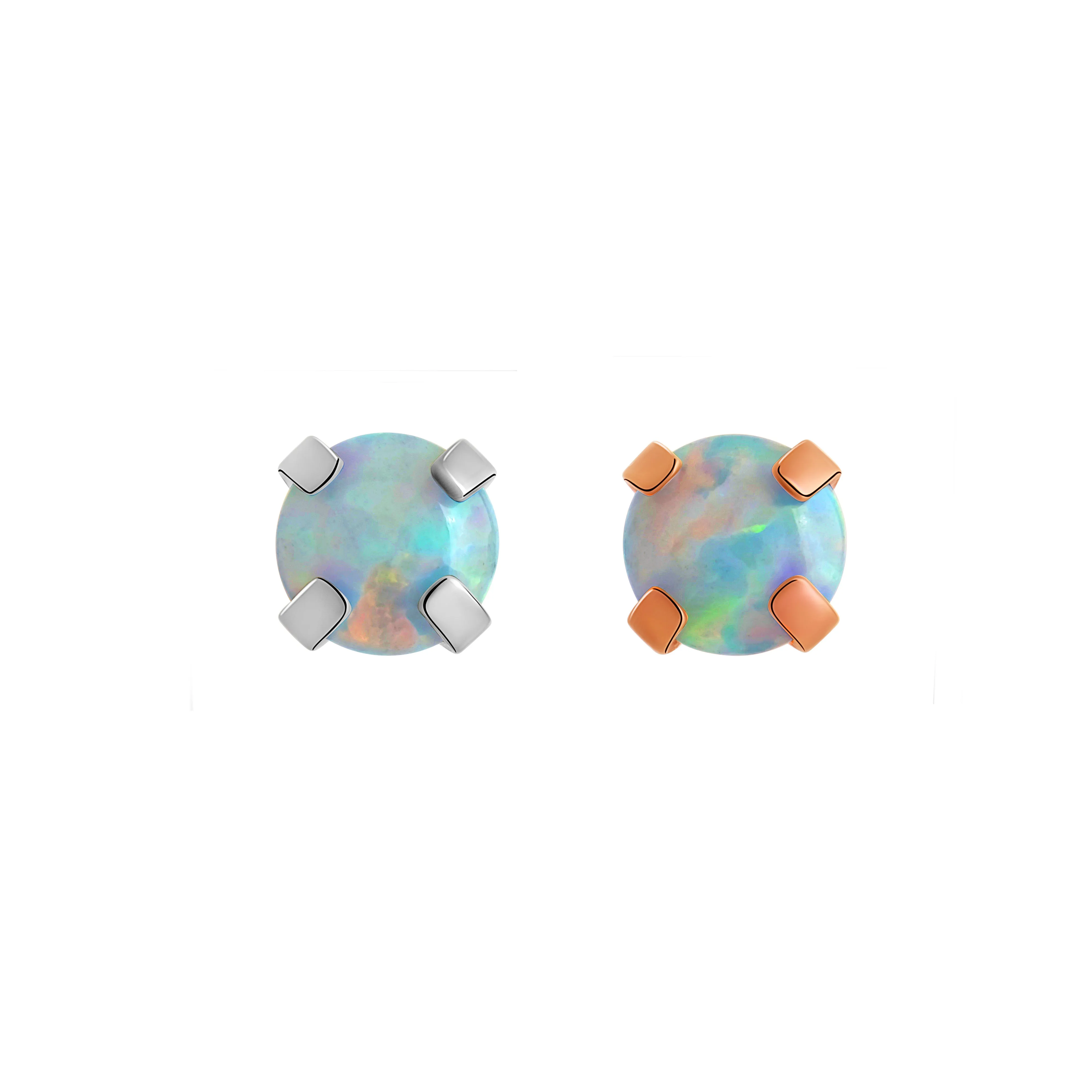 Tilum 14g-12g Internally Threaded Square Prong-Set 3mm Round Opal Top - Price Per 1