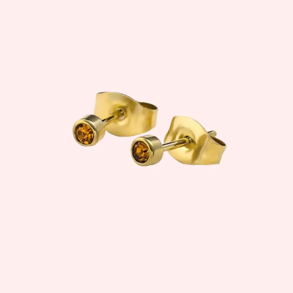 Topaz Bezel Set Hypoallergenic Stud Earrings - November