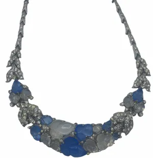 Trifari 30s Rhodium-Plated Tutti-Frutti Alfred Philippe Necklace with Blue and White Faux Stones