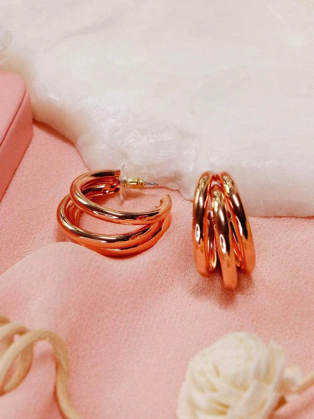 Triple Hoop Earrings Rose Gold