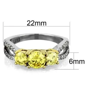 Two-Tone IP Gold (Ion Plating) Stainless Steel Ring with AAA Grade CZ in Topaz for Women Style TK1795