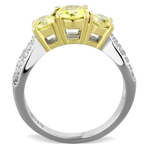 Two-Tone IP Gold (Ion Plating) Stainless Steel Ring with AAA Grade CZ in Topaz for Women Style TK1795