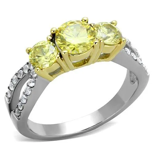 Two-Tone IP Gold (Ion Plating) Stainless Steel Ring with AAA Grade CZ in Topaz for Women Style TK1795