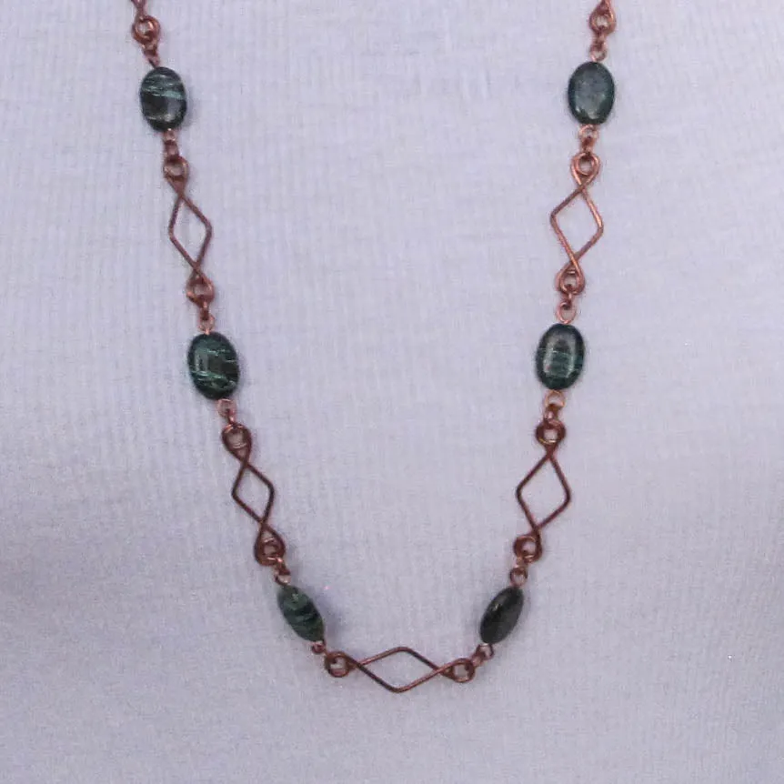 Vibrant Green Gemstone & Hand-Shaped Copper Wire Necklace