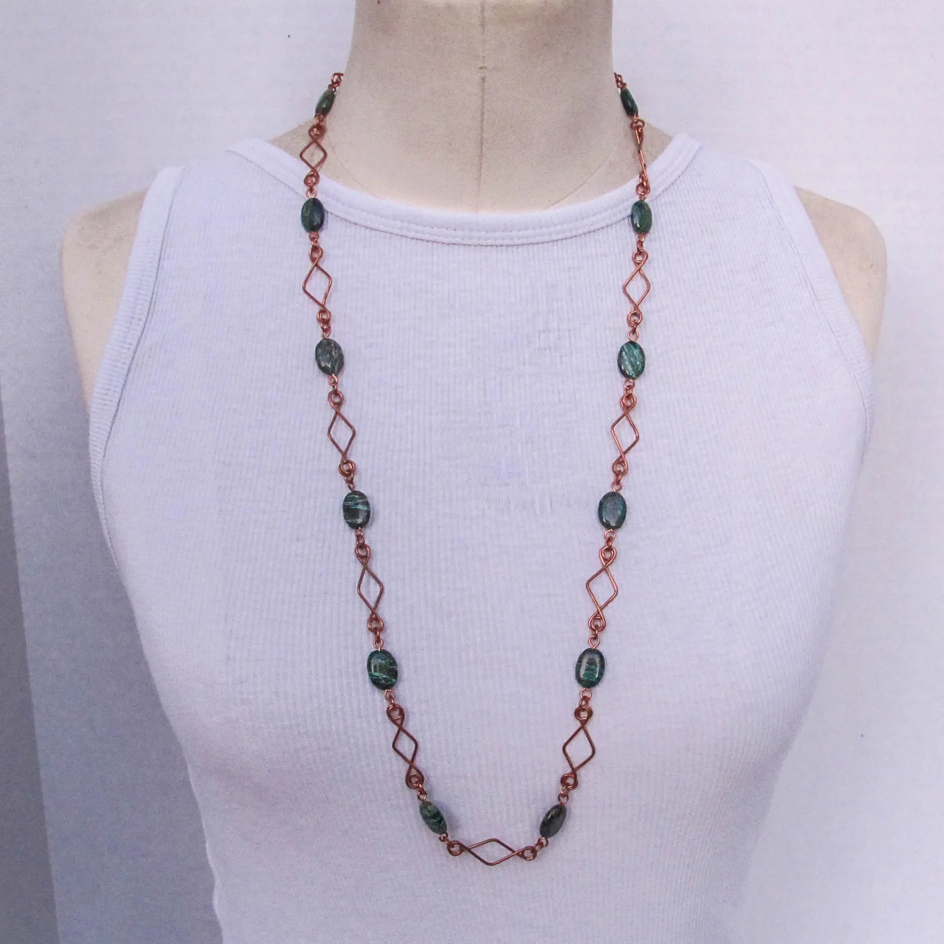 Vibrant Green Gemstone & Hand-Shaped Copper Wire Necklace