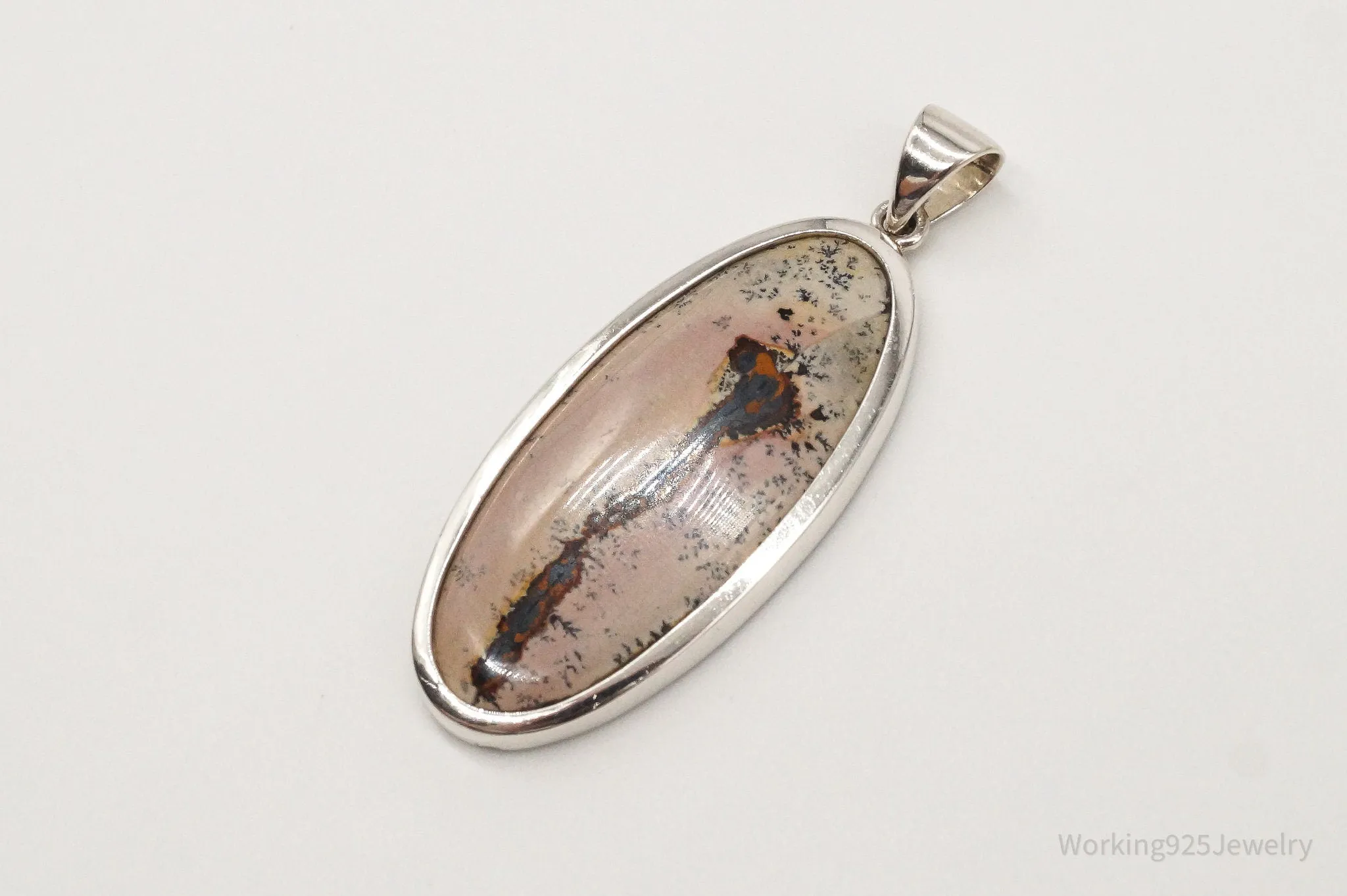 Vintage Long Dendrite Jasper Sterling Silver Pendant