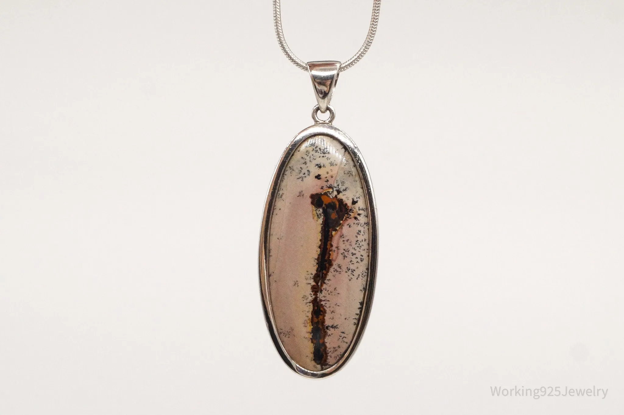 Vintage Long Dendrite Jasper Sterling Silver Pendant