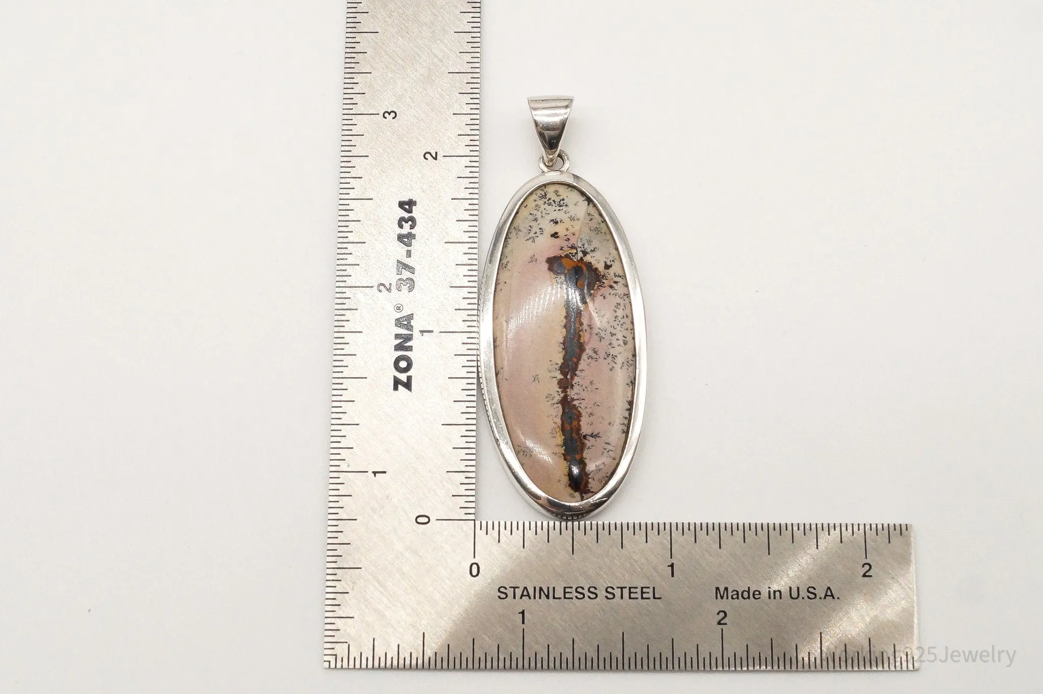 Vintage Long Dendrite Jasper Sterling Silver Pendant