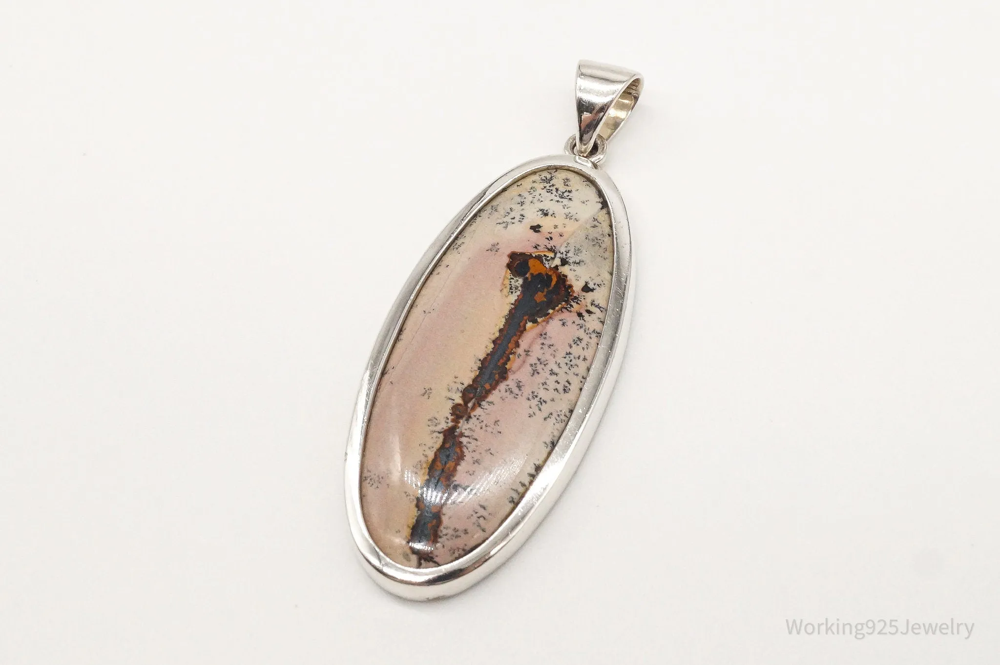 Vintage Long Dendrite Jasper Sterling Silver Pendant