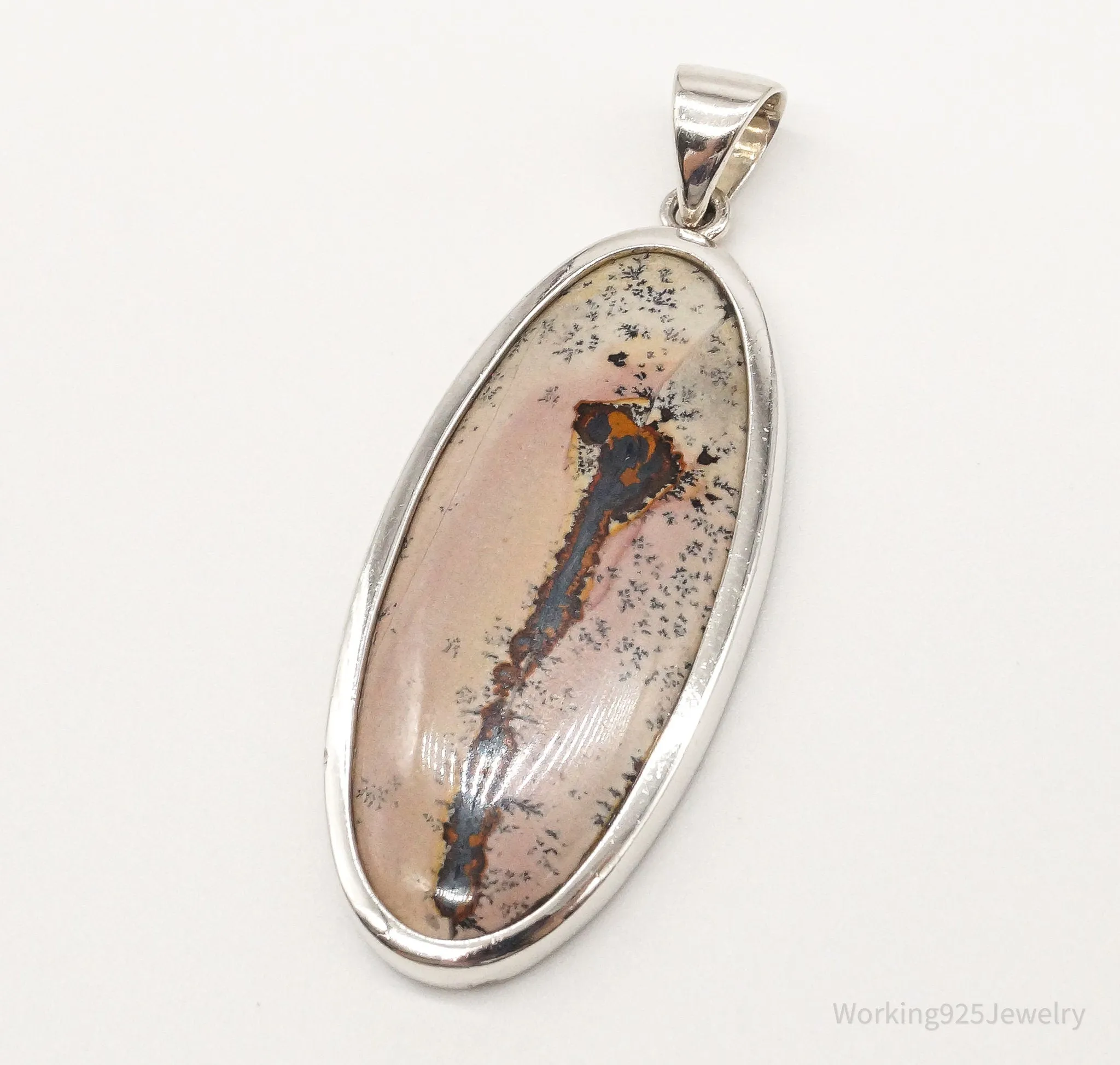 Vintage Long Dendrite Jasper Sterling Silver Pendant