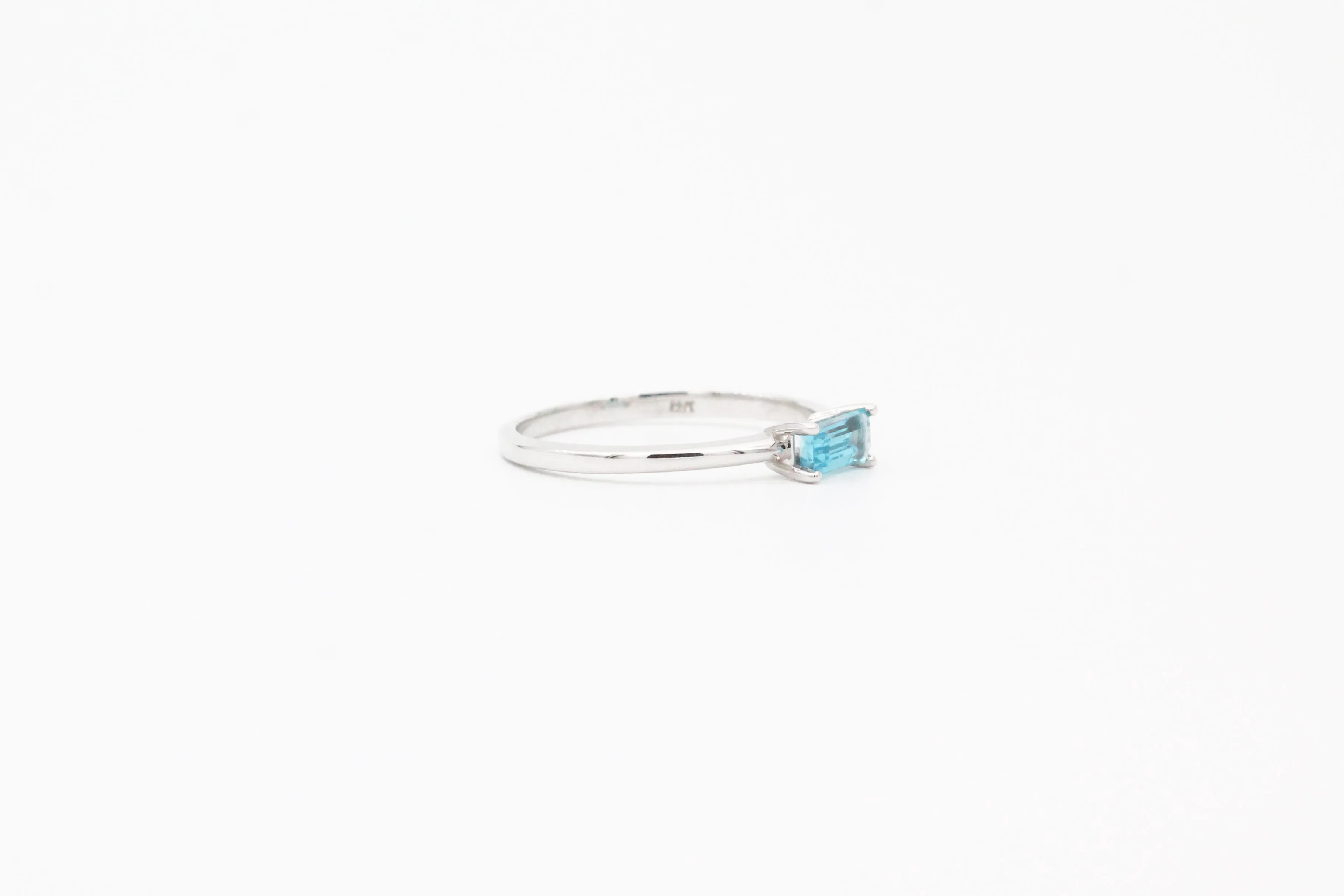 White Gold Emerald Cut Blue Topaz Ring