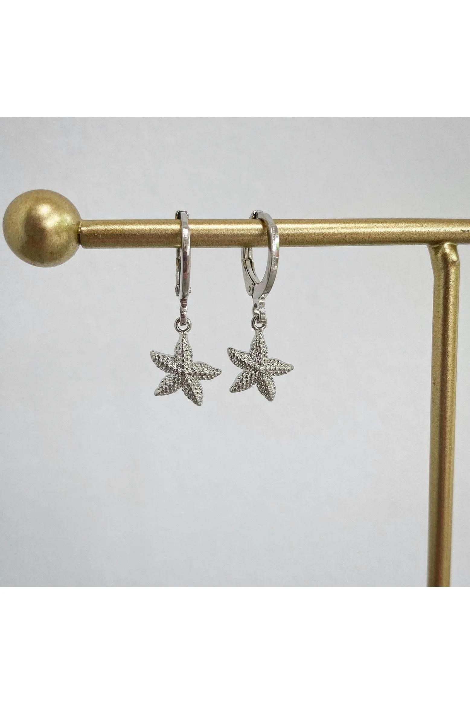 Wisteria London Luminara Silver Starfish Huggie Hoop Earrings