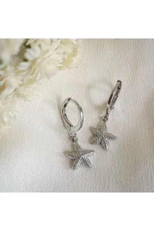 Wisteria London Luminara Silver Starfish Huggie Hoop Earrings