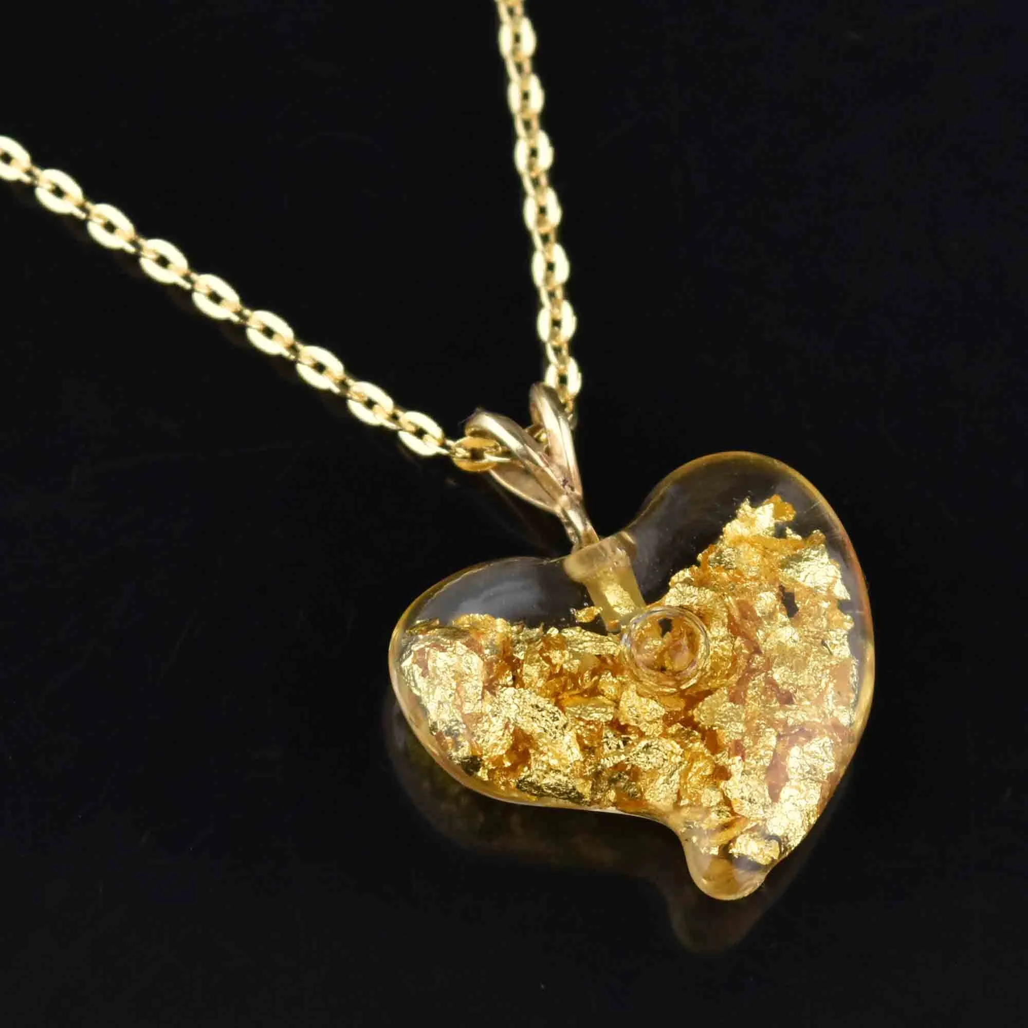 Witches Heart 14K Gold Floating 24K Flakes Pendant