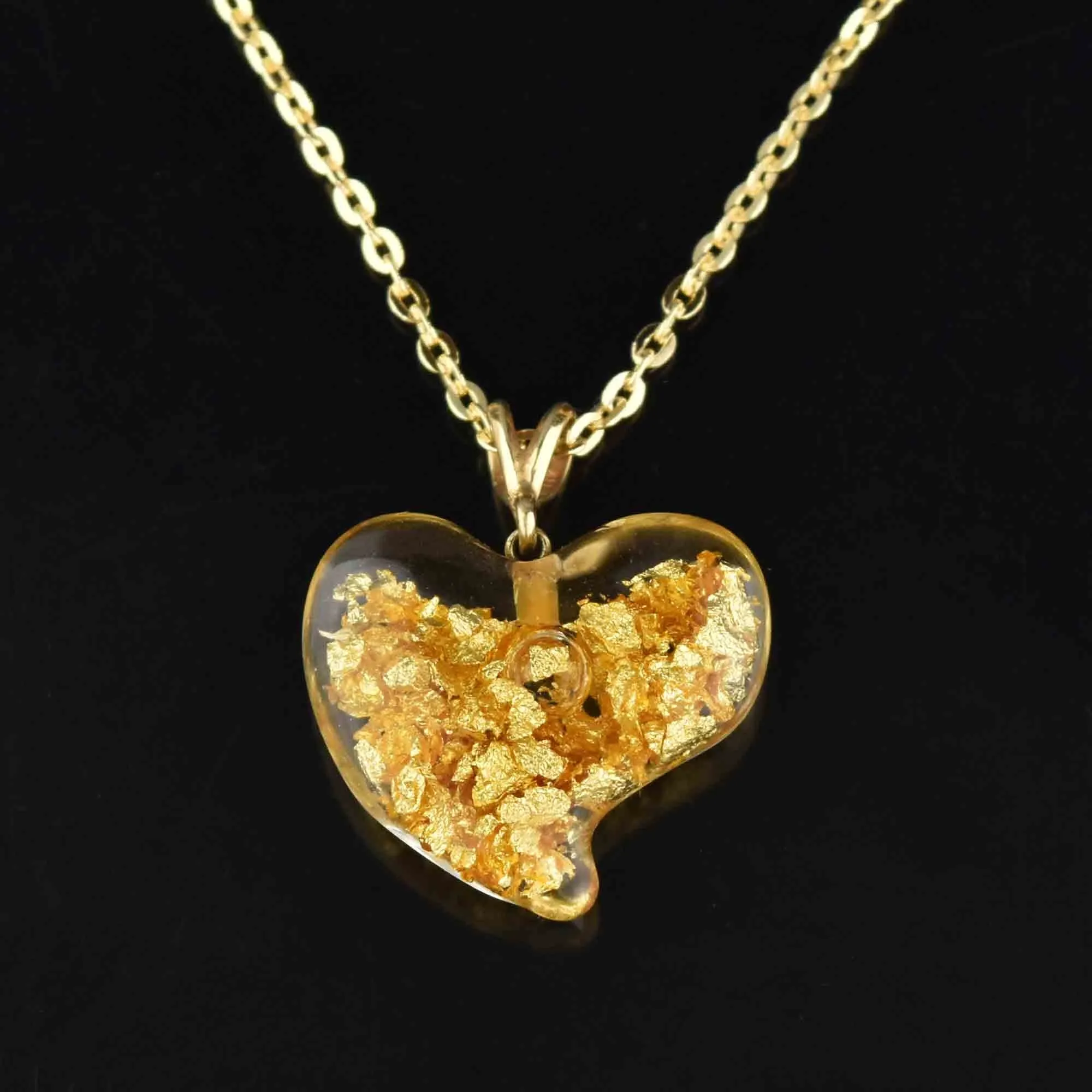 Witches Heart 14K Gold Floating 24K Flakes Pendant