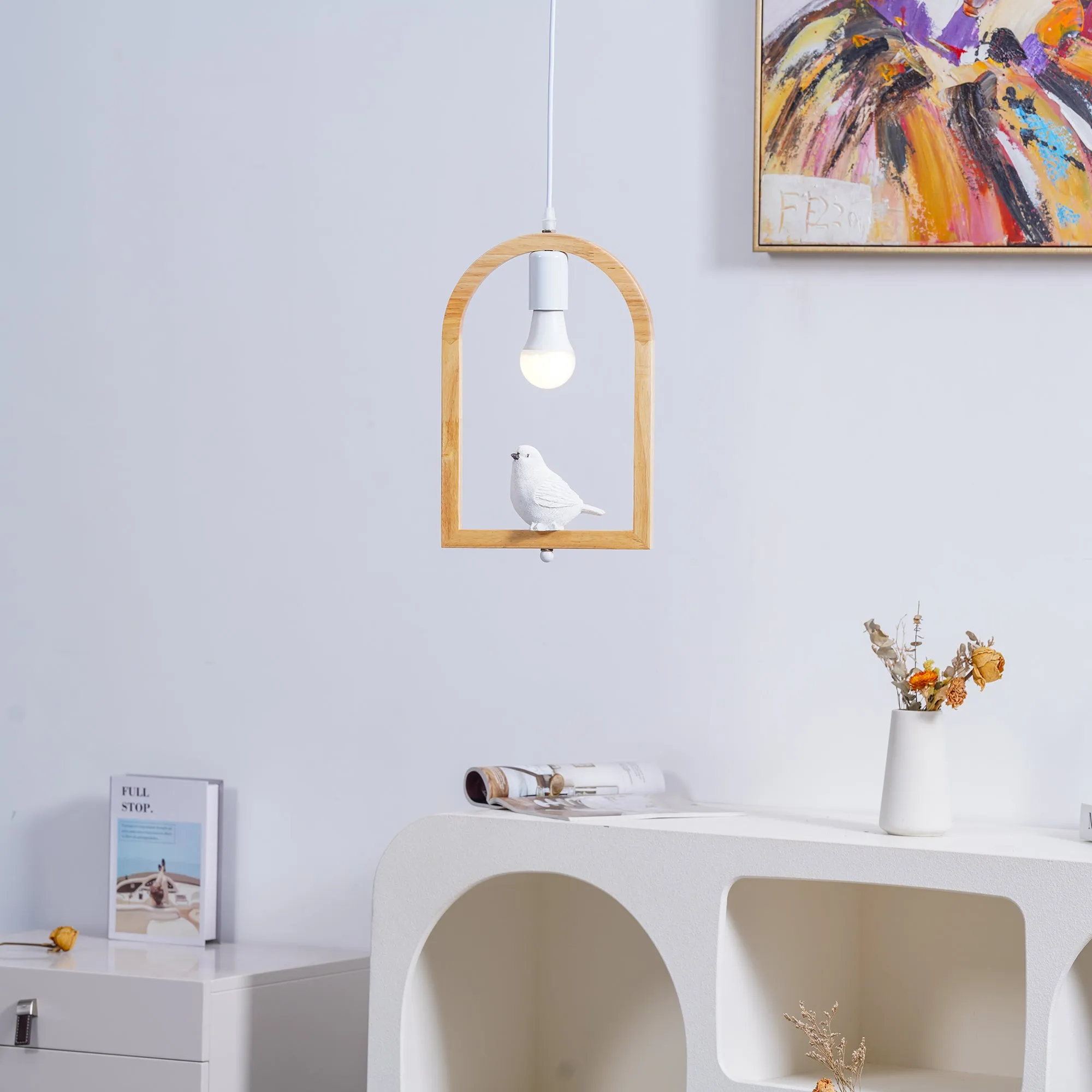 Wood Bird Resin Pendant Light