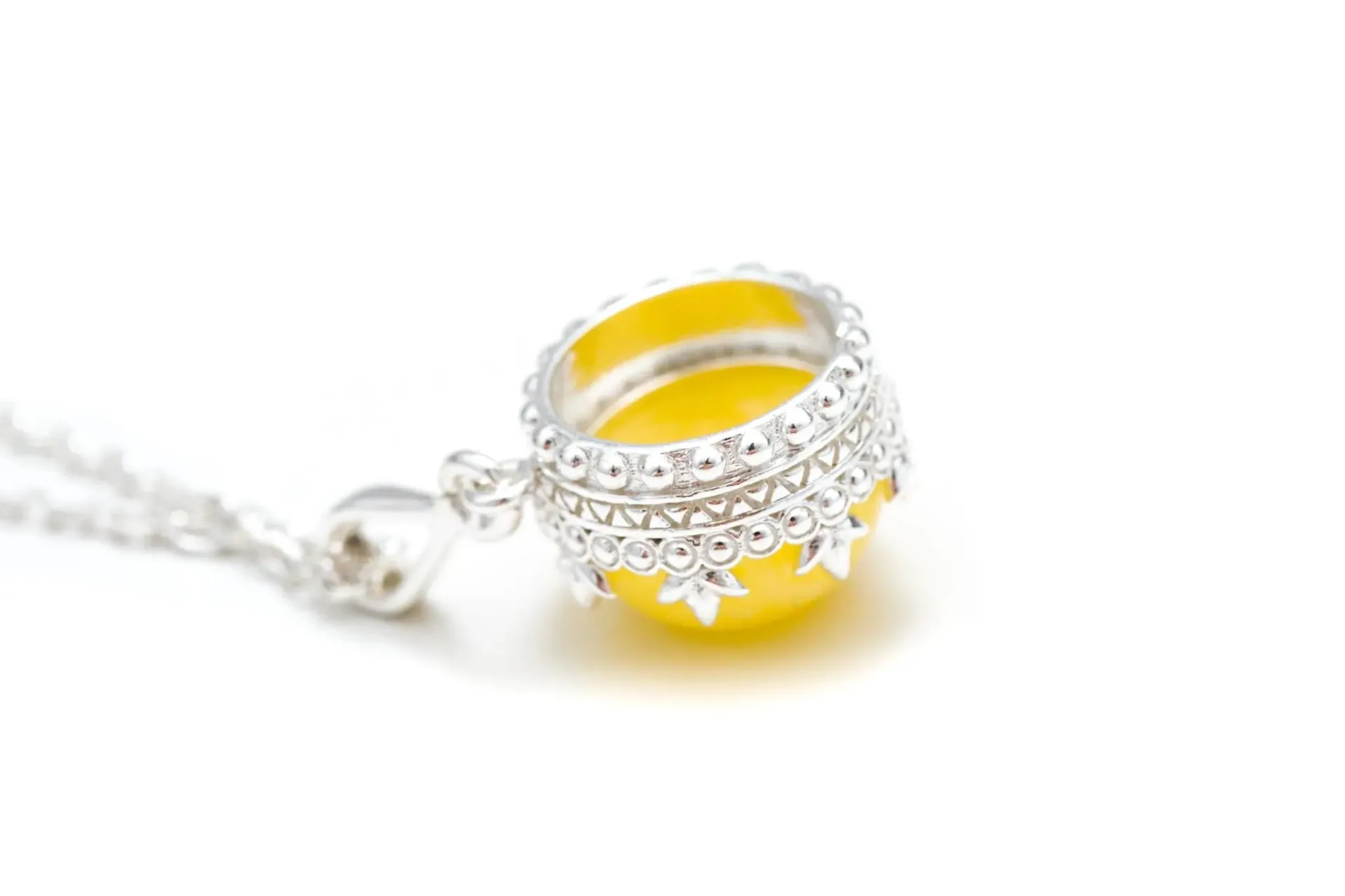 Yellow Amber Princess Crown Pendant - Sterling Silver Necklace | Elegant Baltic Amber Jewelry