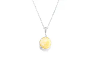 Yellow Amber Princess Crown Pendant - Sterling Silver Necklace | Elegant Baltic Amber Jewelry