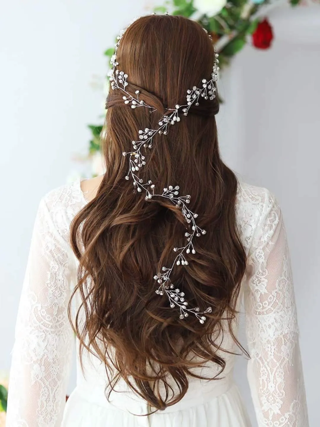 Yellow Chimes Bridal Hair Vine for Women and Girls Bridal Hair Accessories for Wedding White Pearl Headband Hair Accessories Wedding Jewellery for Women Crystals Bridal Wedding Headband Hair Vine for Girls